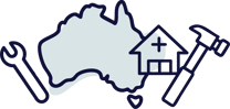Australia, a spanner, hammer and hospital in icon style